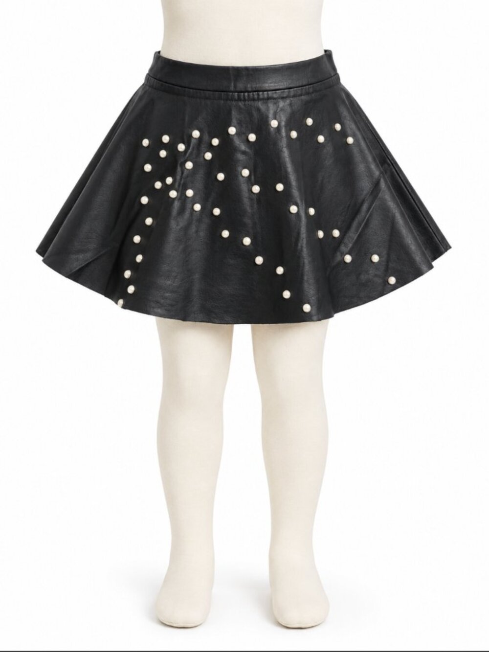 H&M Girls Black Faux Leather Pearl Stud Skater Skirt Size 5-6 Like New
